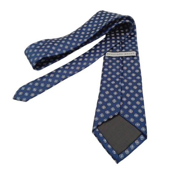 Geoffrey Beene Silk Tie Men’s XL 63” Blue Yellow Geometric Circle Classic New - Picture 3 of 3